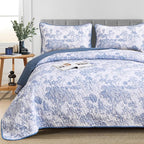 WONGS BEDDING Blue Quilt Set Queen Size, 3 Pieces Botanical Bedspreads Set - Image 7