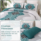 Dintszyayue Boho Quilt Set King 3 Pieces Teal Aztec Texture Bedspread Coverlet - Image 4