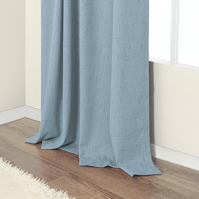 Slate Blue Curtains 108 Inches Long 2 Panel Burg 100% Blackout Boho Linen - Image 9