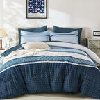 WONGS BEDDING Navy Blue Queen Comforter Set 7 Pieces, Boho Striped Bed in a Bag - Image 2