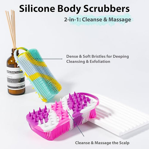 2 PC Silicone Body Scrubber, 2 in 1 Exfoliating Shower Bath Scrubber, Soft - Image 2