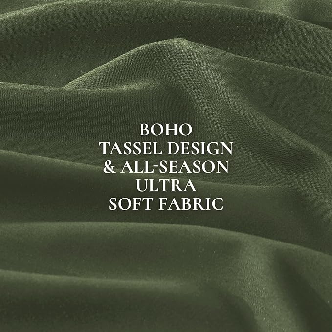 Andency Olive Green Comforter Set King, 3 Pieces Boho Tassel Lightweight - Image 9