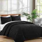 Yiran Black Quilt Set King Size Bedding Set Fall Bedspreads Embossed Diamond - Image 3