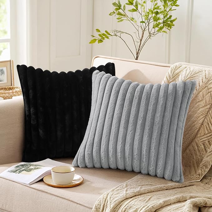 Pallene Faux Fur Plush Throw Pillow Covers 24x24 Set of 2, Luxury Soft Fluffy - Image 3
