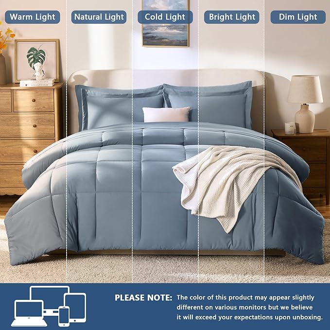 CozyLux Queen Comforter Set Grayish Blue, 7 Pieces Bed in a Bag Queen, All - Image 5