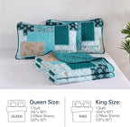 Xruibed Teal Quilt Set Queen Size 3 Pieces Plaid Floral Boho Bedspread Coverlet - Image 9