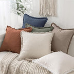 MIULEE Decorative Throw Pillow Covers Neutral Linen Fringe Throw Pillows Set of - Image 5
