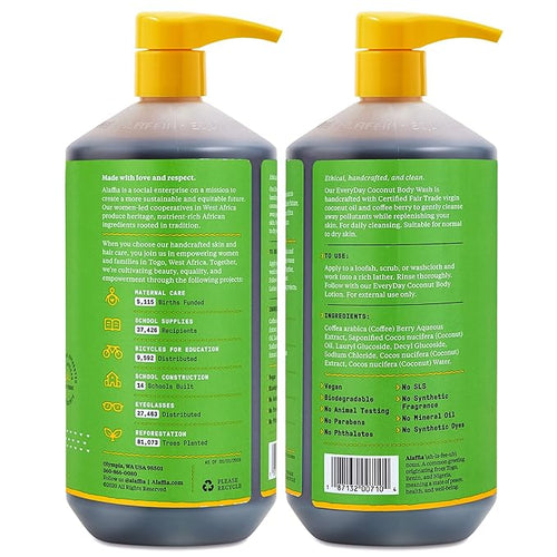 Alaffia Body Wash, EveryDay Coconut 2-Pack – Purely Coconut Gentle Skin Cleanser - Image 2
