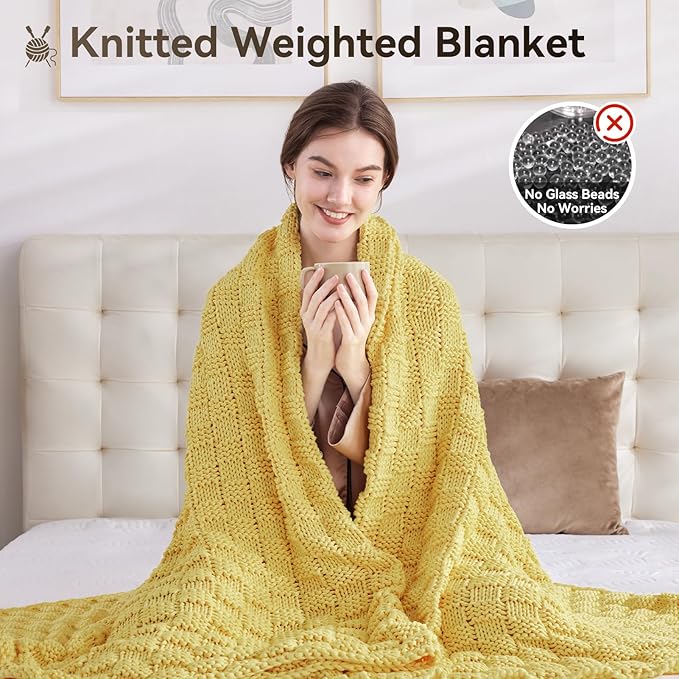 Knitted Weighted Blanket for Adult, No Beads Heavy Blanket 60” x 80'' 12lbs - Image 5