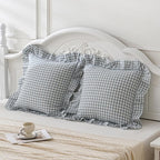Blue White Plaid Euro Pillow Shams Ruffle Pillowcases Set of 2, Shabby by Qilunn