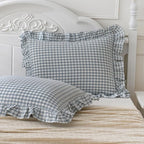 2 Pack Blue White Plaid Gingham Ruffle Pillow Shams Standard Size 20x26 inches by Qilunn