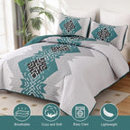 Dintszyayue Boho Quilt Set King 3 Pieces Teal Aztec Texture Bedspread Coverlet - Image 2