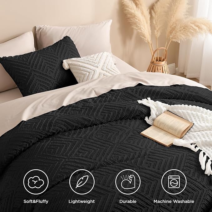 Andency Black Comforter Set Full, 3 Pieces Boho Lightweight Fluffy Bedding - Image 4