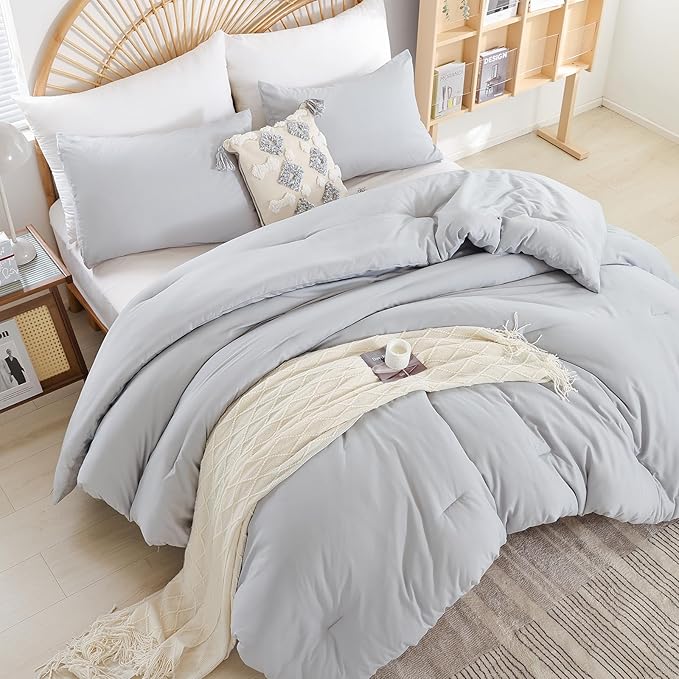 weigelia Full Size Comforter Modern Light Grey 3PCS Microfiber Bed Comforter - Image 2