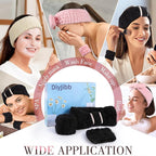 DiyJibb 9 Pcs Spa Headband for Washing Face, Skincare Headband and Wristband Set - Image 4