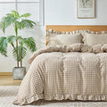 Gingham Duvet Cover Queen Size, 3 Pieces Soft Breathable Microfiber Plaid by Kisswish