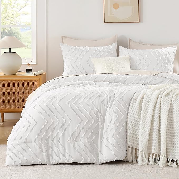 Andency White California King Comforter Set, Boho Cal King Soft Warm Tufted by Andency
