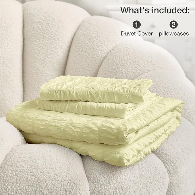 JELLYMONI Light Yellow Duvet Cover Twin Size, Soft Breathable Seersucker Duvet - Image 6