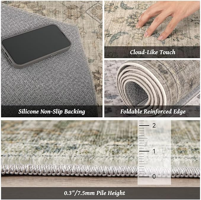 Washable 3x5 Entryway Rug, Boho Non-Slip Vintage Distress Small Rugs - Image 5