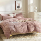 JELLYMONI Smokey Pink Duvet Cover Queen Size, Soft Breathable Seersucker Duvet - Image 3