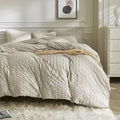 JELLYMONI Beige Duvet Cover Full Size, Soft Breathable Seersucker Duvet Cover by JELLYMONI