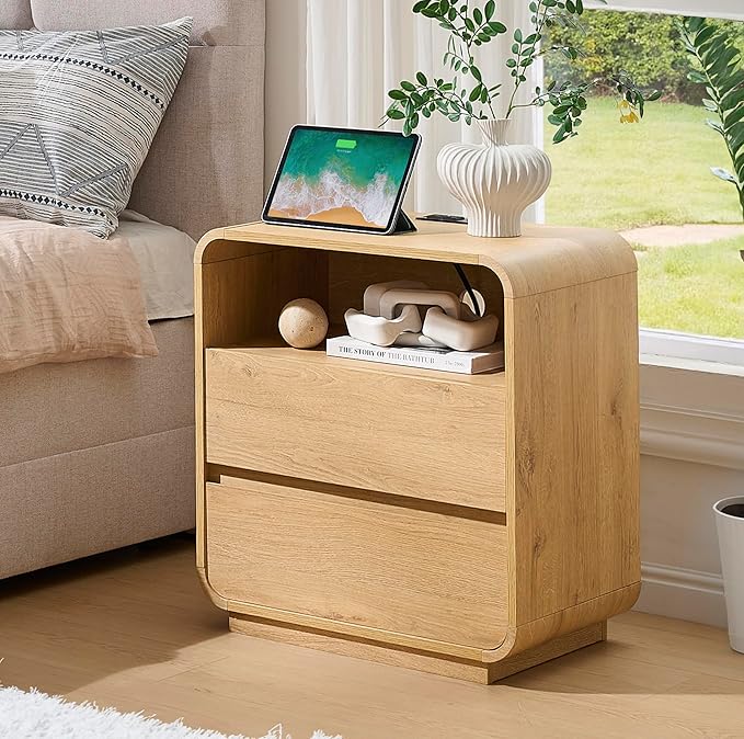 Modern Nightstand, 2 Storage Drawers Side Table, Large End Table Night Stand - Image 2