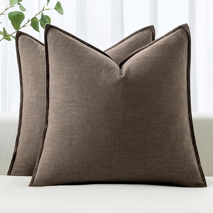 MIULEE Decorative Linen Euro Sham Pillow Covers 24x24 Inch CoffeeBoho Farmhouse by MIULEE