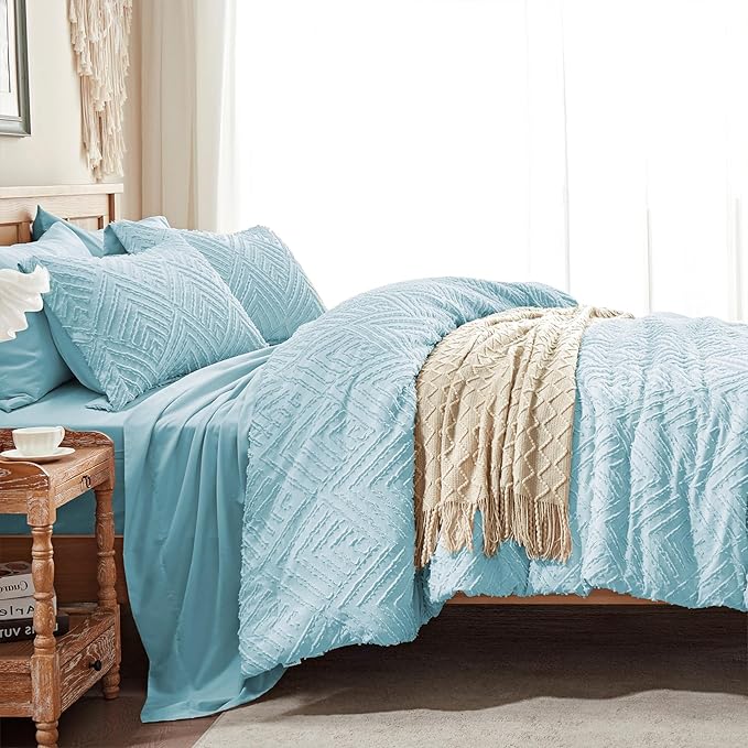Zzlpp Full Comforter Set 7 Pieces, Light Blue Tufted Bed in a Bag - Image 4