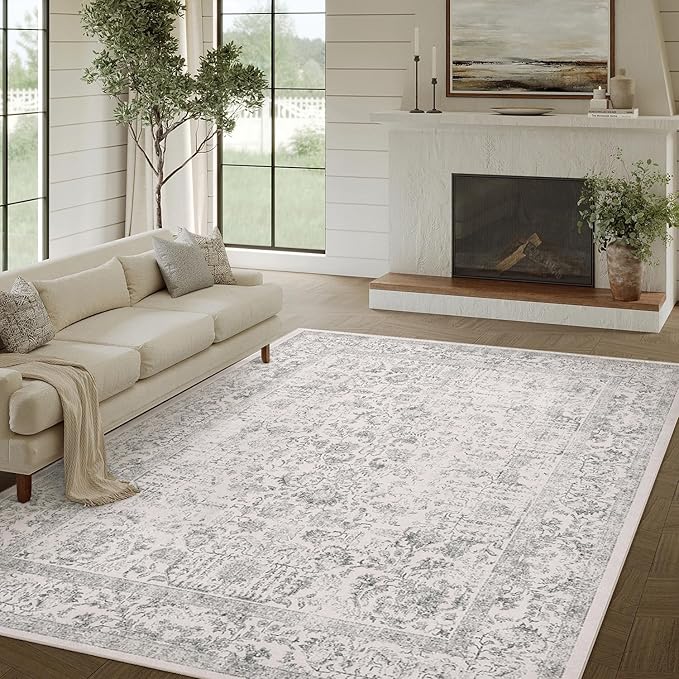 Gray Area Rug 5x8 Machine Washable Vintage Living Room Distressed Non Slip - Image 5