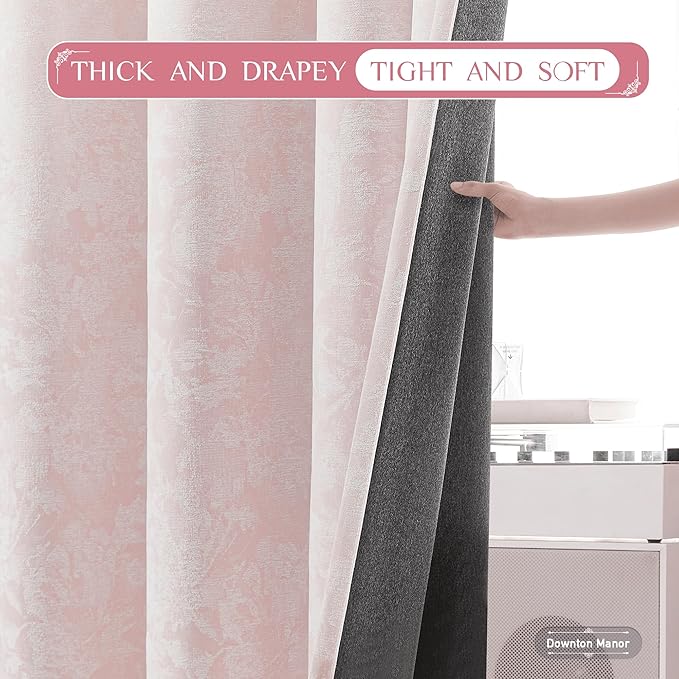 Beauoop Pink Floral Jacquard Blackout Curtains 84 Inches Long - Image 6