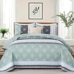 DJY Stripe Quilt Set King Size Sage Green Bedspread Coverlet Set 3 Pieces Boho - Image 2