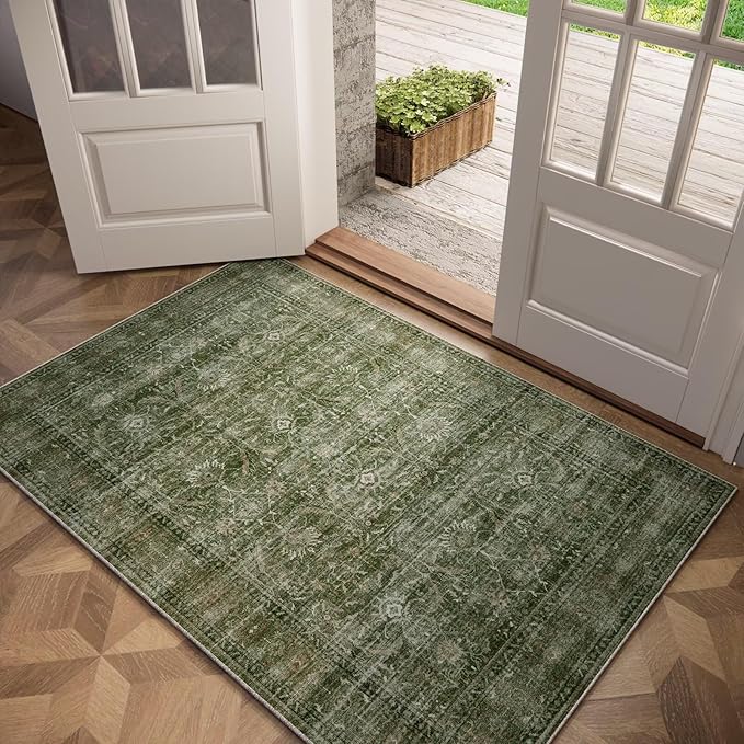Washable 2x3 Entryway Rug, Boho Non-Slip Door Mat Vintage Distress Small Rugs by Hedwior