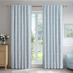 Beauoop Blue Floral Jacquard Blackout Curtains 63 Inches Long 2 Panels - Image 2