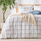 Blue Plaid Duvet Cover King, 100% Soft Washed Cotton King Size Duvet Cover Set by Unknown