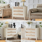 LEYAOYAO 31.5" Wide Rattan Night Stand, Large Boho Nightstand, Bedside Table - Image 8