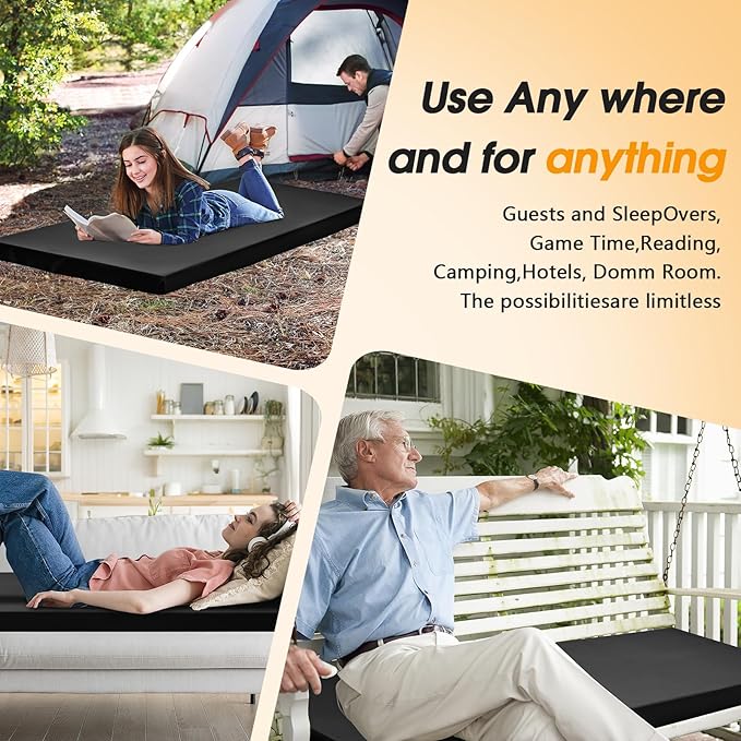 CYMULA Camping Cot Mattress 2in Memory Foam Sleeping Pad, Soft Warm Non-Slip - Image 4