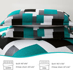 Tyrot 3 Piece Teal/Turquoise Quilt Set Full/Queen Size Black Grey Geometric - Image 7