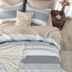 Andency Grey Striped Quilt Queen, 3 Pieces Patchwork Bedspread Coverlet Set - Image 6
