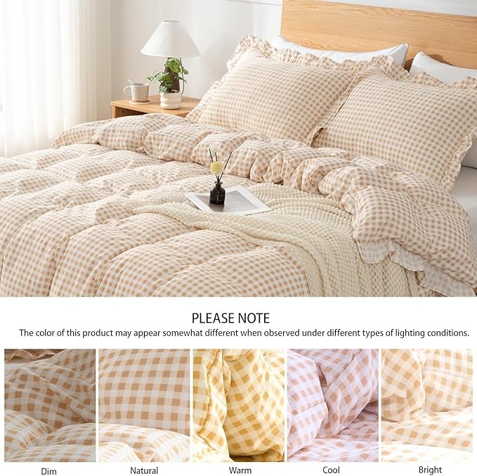 Gingham Duvet Cover Twin Size, 2 Pieces Soft Breathable Microfiber Plaid - Image 4