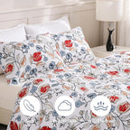 LONAVA Queen Flower 3 Pcs Duvet Cover Set, Breathable Soft Microfiber White - Image 3