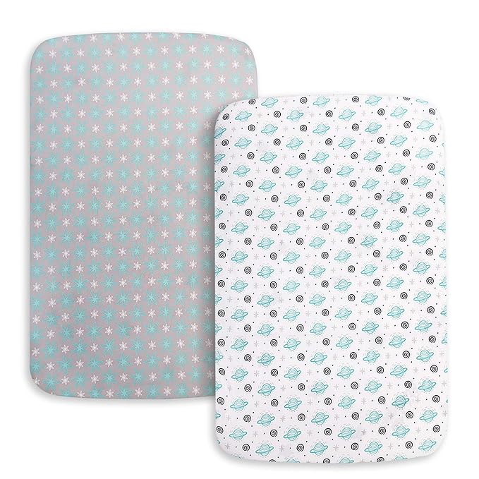 Pack and Play Sheets, 2 Pack Mini Crib Sheets, Stretchy Playard Fitted Sheet - Image 5