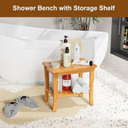 Bamboo Shower Bench Stool with Storage Shelf Waterproof Shower Chair Spa Bath - Image 2