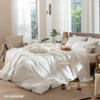 MooMee Striped Duvet Cover Set 100% Washed Cotton Linen Like Textured - Image 2