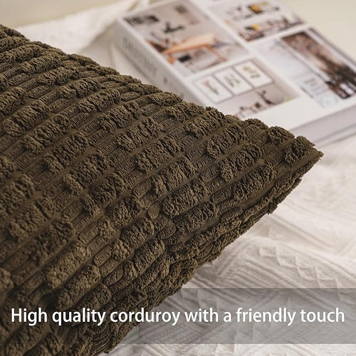 Aegero Pack of 2 Corduroy Decorative Throw Pillow Covers 24x24 InchSoft Striped - Image 2