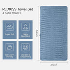 REDKISS Microfiber Bath Towels of 4-27x55 Inches Bath Towel Large, Highly - Image 2