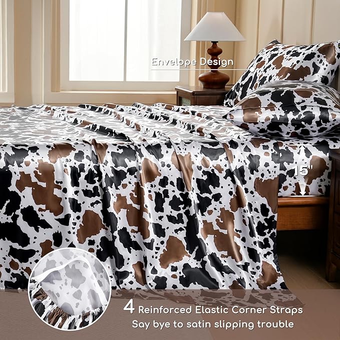 MR&HM Satin Bed Sheets with Elastic Corner Straps, Queen Size Sheets Set - Image 5