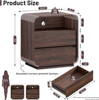 Modern Walnut Nightstand, 2 Storage Drawers Side Table Curved Profile, - Image 3