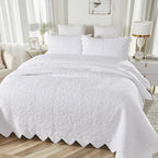 Brandream White Quilt Set King Size Quilt Bedding Set Cotton Luxury Matelasse - Image 7