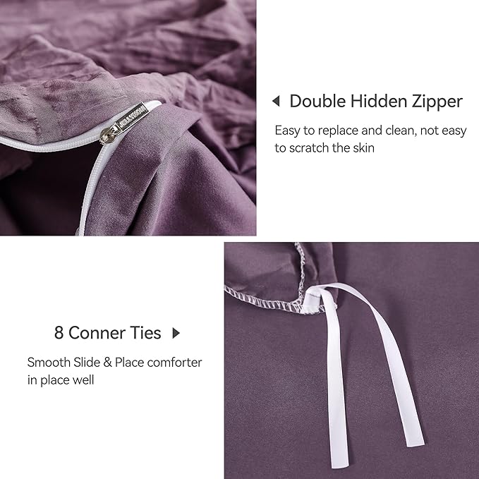 JELLYMONI Purple Duvet Cover Queen Size, Soft Breathable Seersucker Duvet Cover - Image 5