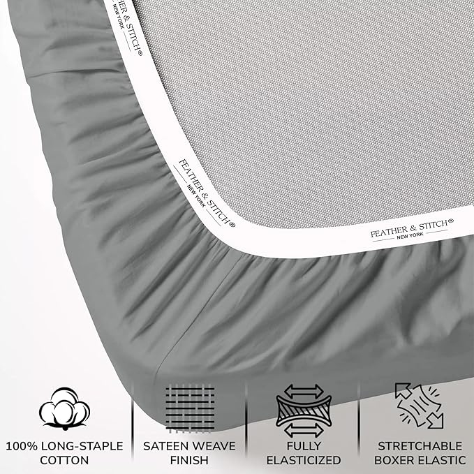 Feather & Stitch Fitted Bottom Sheet Only Twin Size 500 TC-1 Piece 100% Cotton - Image 2